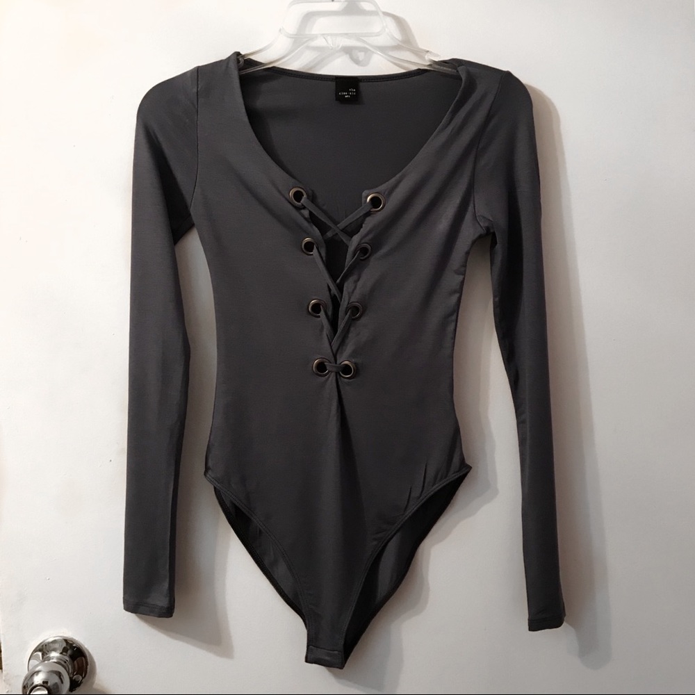 Blue Grey Tie Up Bodysuit